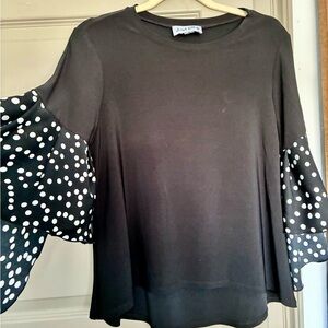 Joseph Ribkoff Black Top with Polka Dot Sleeves